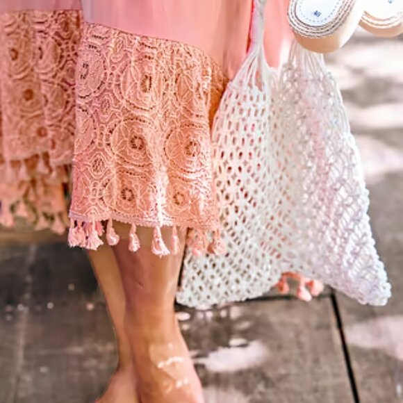 Cupshe Pink Sleeveless Tassel Trim Hi-Low Midi Dress Size S | NWT - Picture 3 of 4